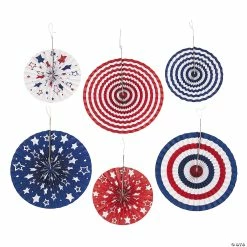 Flash Sale 👍 10" - 14" Patriotic Hanging Paper Fans - 6 Pc. 🎁