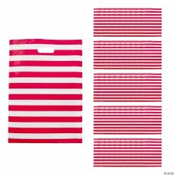 Cheapest 👍 17" x 12" Red & White Striped Plastic Treat Bags - 50 Pc. 😉