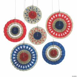 Flash Sale 🔔 8" - 12" Patriotic Burlap Hanging Paper Fans - 6 Pc. 😉