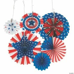 Best deal ⭐ 8" - 16" Patriotic Paper Hanging Paper Fans - 6 Pc. 🎁